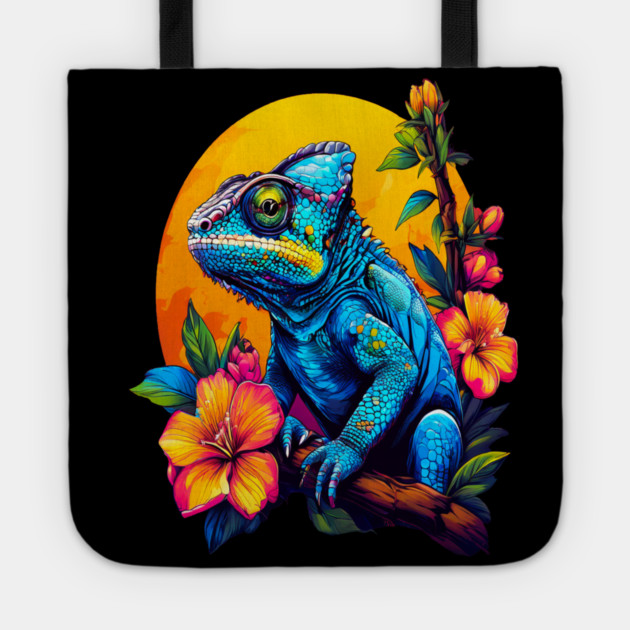 Chameleon Surrounded by Vibrant Spring Flowers Tote by BirdsnStuff