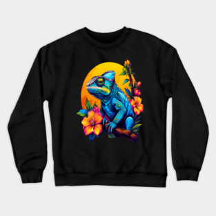 Chameleon Surrounded by Vibrant Spring Flowers Crewneck Sweatshirt
