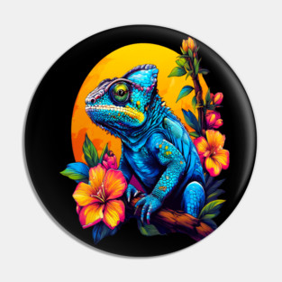 Chameleon Surrounded by Vibrant Spring Flowers Pin