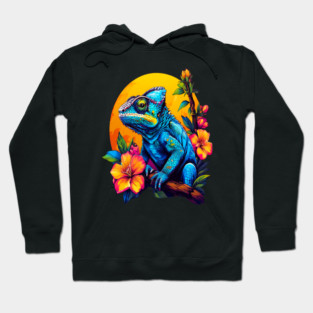 Chameleon Surrounded by Vibrant Spring Flowers Hoodie