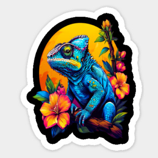 Chameleon Surrounded by Vibrant Spring Flowers Sticker