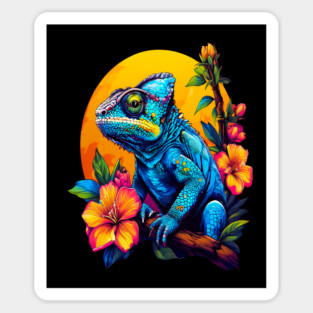 Chameleon Surrounded by Vibrant Spring Flowers Magnet