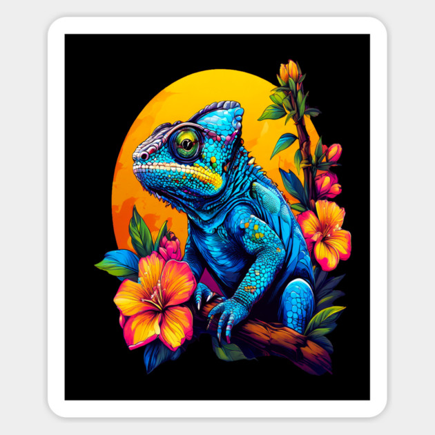 Chameleon Surrounded by Vibrant Spring Flowers Magnet by BirdsnStuff