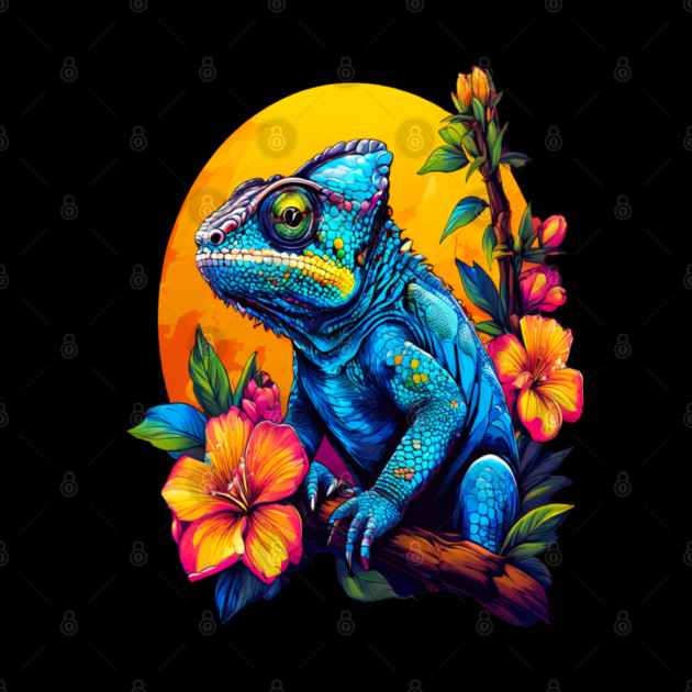 Chameleon Surrounded by Vibrant Spring Flowers by BirdsnStuff