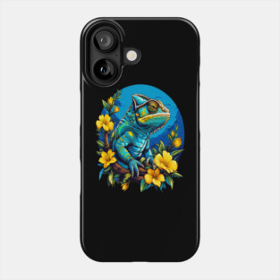 Chameleon Surrounded by Vibrant Spring Flowers Phone Case
