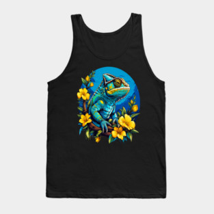 Chameleon Surrounded by Vibrant Spring Flowers Tank Top