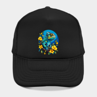 Chameleon Surrounded by Vibrant Spring Flowers Hat
