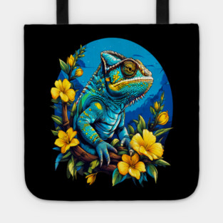 Chameleon Surrounded by Vibrant Spring Flowers Tote