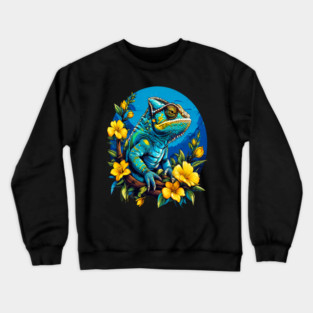 Chameleon Surrounded by Vibrant Spring Flowers Crewneck Sweatshirt
