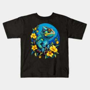 Chameleon Surrounded by Vibrant Spring Flowers Kids T-Shirt