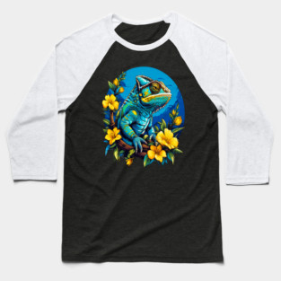 Chameleon Surrounded by Vibrant Spring Flowers Baseball T-Shirt