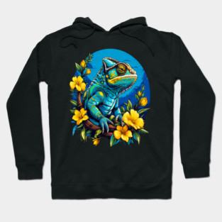 Chameleon Surrounded by Vibrant Spring Flowers Hoodie