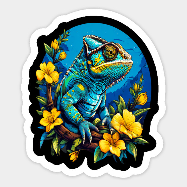 Chameleon Surrounded by Vibrant Spring Flowers Magnet by BirdsnStuff