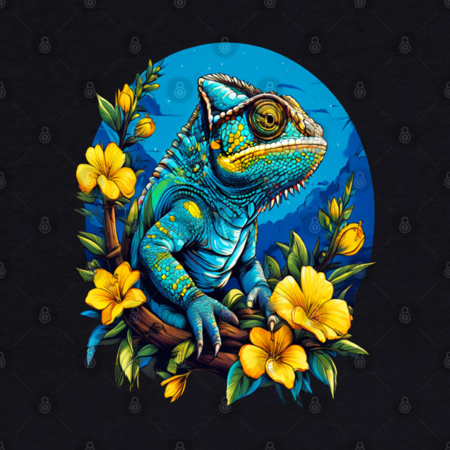 Chameleon Surrounded by Vibrant Spring Flowers by BirdsnStuff