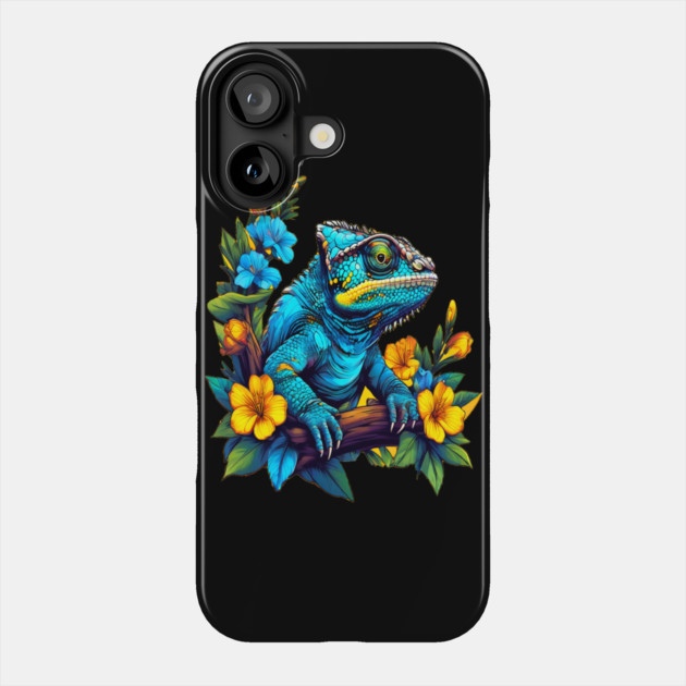 Chameleon Surrounded by Vibrant Spring Flowers Phone Case by BirdsnStuff