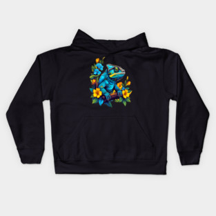 Chameleon Surrounded by Vibrant Spring Flowers Kids Hoodie