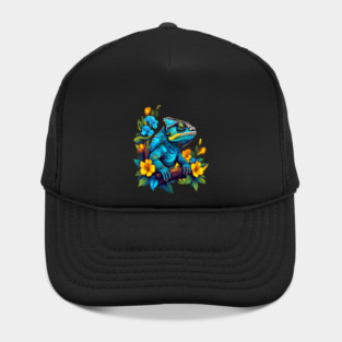 Chameleon Surrounded by Vibrant Spring Flowers Hat