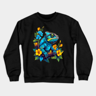 Chameleon Surrounded by Vibrant Spring Flowers Crewneck Sweatshirt