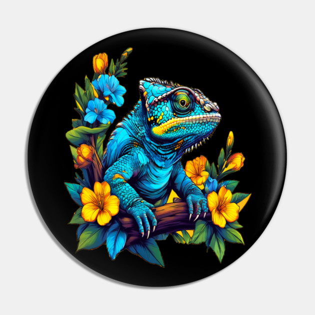 Chameleon Surrounded by Vibrant Spring Flowers Pin by BirdsnStuff