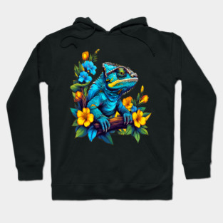 Chameleon Surrounded by Vibrant Spring Flowers Hoodie