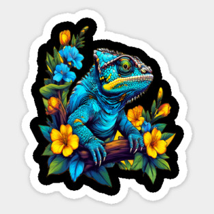 Chameleon Surrounded by Vibrant Spring Flowers Sticker