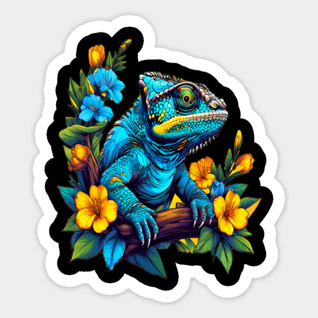 Chameleon Surrounded by Vibrant Spring Flowers Magnet by BirdsnStuff