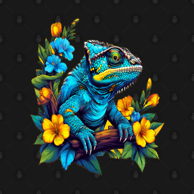 Chameleon Surrounded by Vibrant Spring Flowers by BirdsnStuff