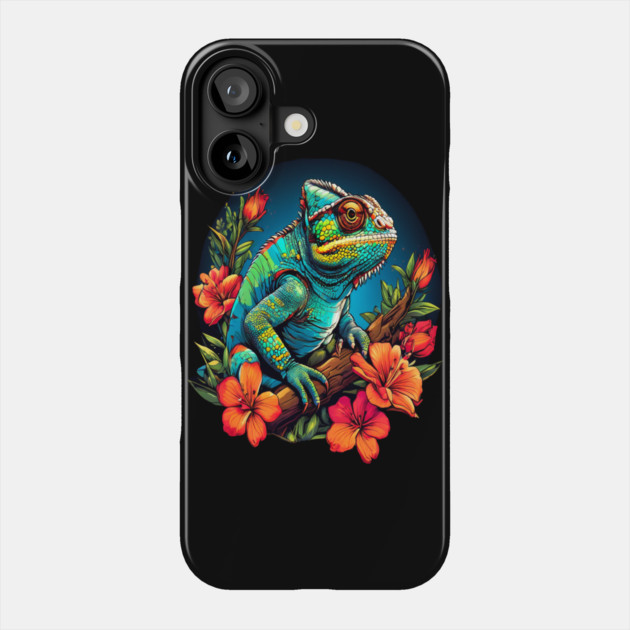 Chameleon Surrounded by Vibrant Spring Flowers Phone Case by BirdsnStuff