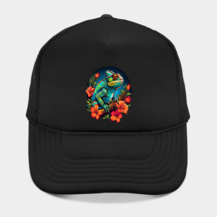 Chameleon Surrounded by Vibrant Spring Flowers Hat