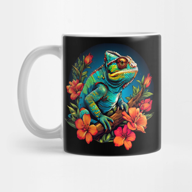 Chameleon Surrounded by Vibrant Spring Flowers by BirdsnStuff