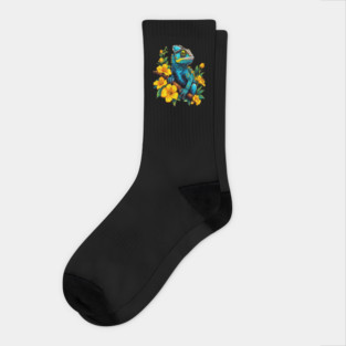 Chameleon Surrounded by Vibrant Spring Flowers Socks