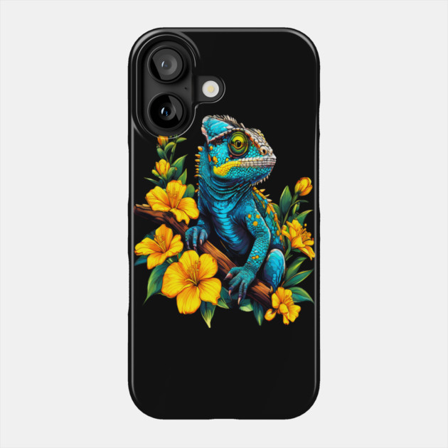 Chameleon Surrounded by Vibrant Spring Flowers Phone Case by BirdsnStuff