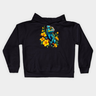 Chameleon Surrounded by Vibrant Spring Flowers Kids Hoodie
