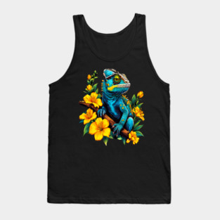 Chameleon Surrounded by Vibrant Spring Flowers Tank Top