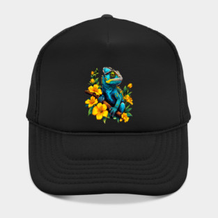 Chameleon Surrounded by Vibrant Spring Flowers Hat