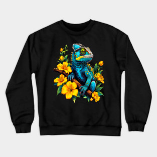 Chameleon Surrounded by Vibrant Spring Flowers Crewneck Sweatshirt