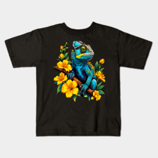 Chameleon Surrounded by Vibrant Spring Flowers Kids T-Shirt