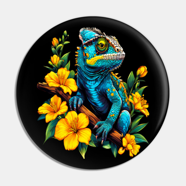 Chameleon Surrounded by Vibrant Spring Flowers Pin by BirdsnStuff