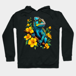 Chameleon Surrounded by Vibrant Spring Flowers Hoodie