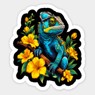 Chameleon Surrounded by Vibrant Spring Flowers Sticker