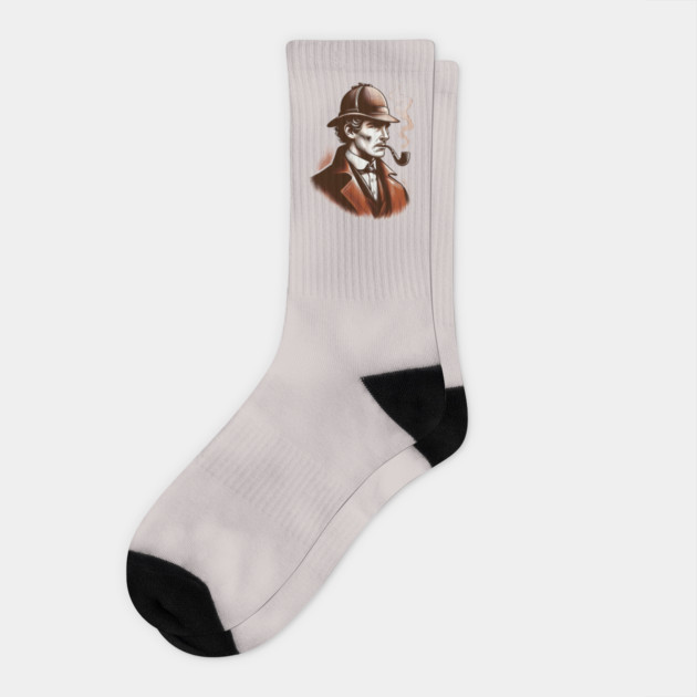 Sherlock Holmes Inspired Detective – Classic Mystery Artwork Socks by MakerMind8.2