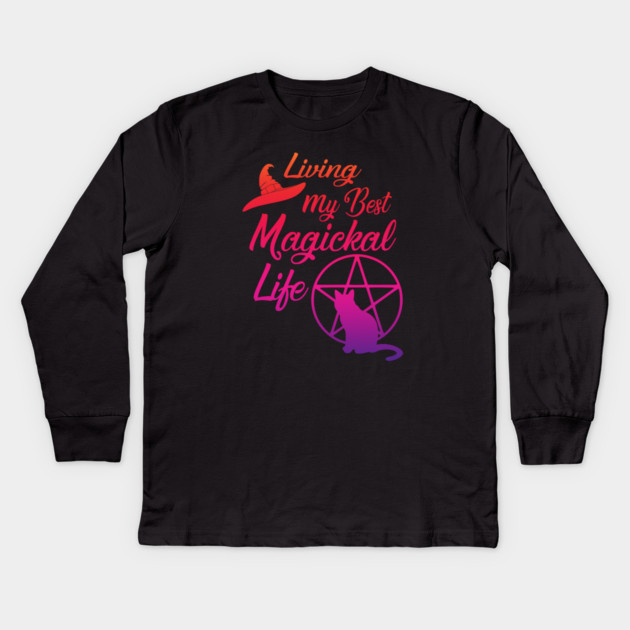 Living My Best Magickal Life Rainbow Pentacle Cheeky Witch Kids Long Sleeve T-Shirt by Cheeky Witch