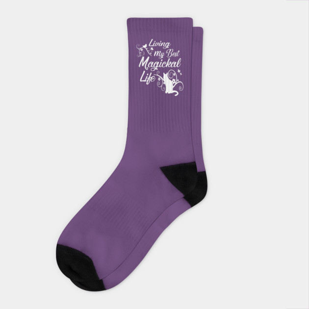 Living My Best Magickal Life Cheeky Witch Pagan Wiccan Cat Socks by Cheeky Witch