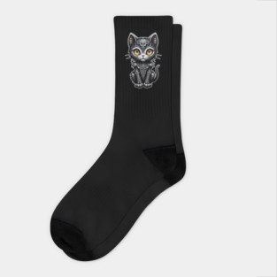 Black Skeleton Cat 4 Socks