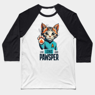 Cat Trek - Live Long and Pawsper Baseball T-Shirt