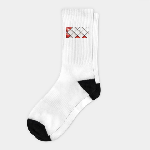 Red White Pattern with Black Lines Socks by Vinokurio