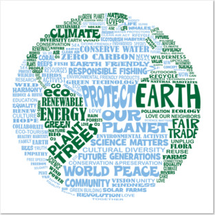 Save Earth - Protect Earth - Word Cloud Posters and Art