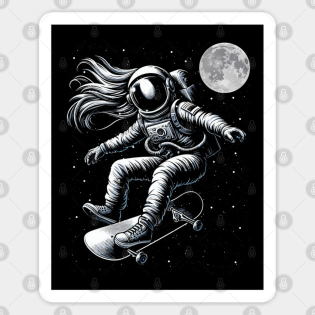 Astronaut Skater Skate Board Skateboarding on Moon Sticker by JessArty