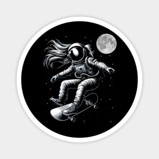 Astronaut Skater Skate Board Skateboarding on Moon Magnet