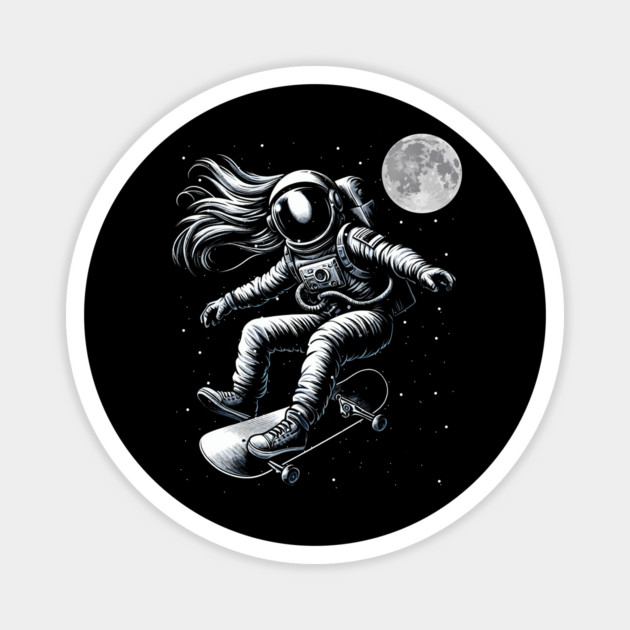Astronaut Skater Skate Board Skateboarding on Moon Magnet by JessArty